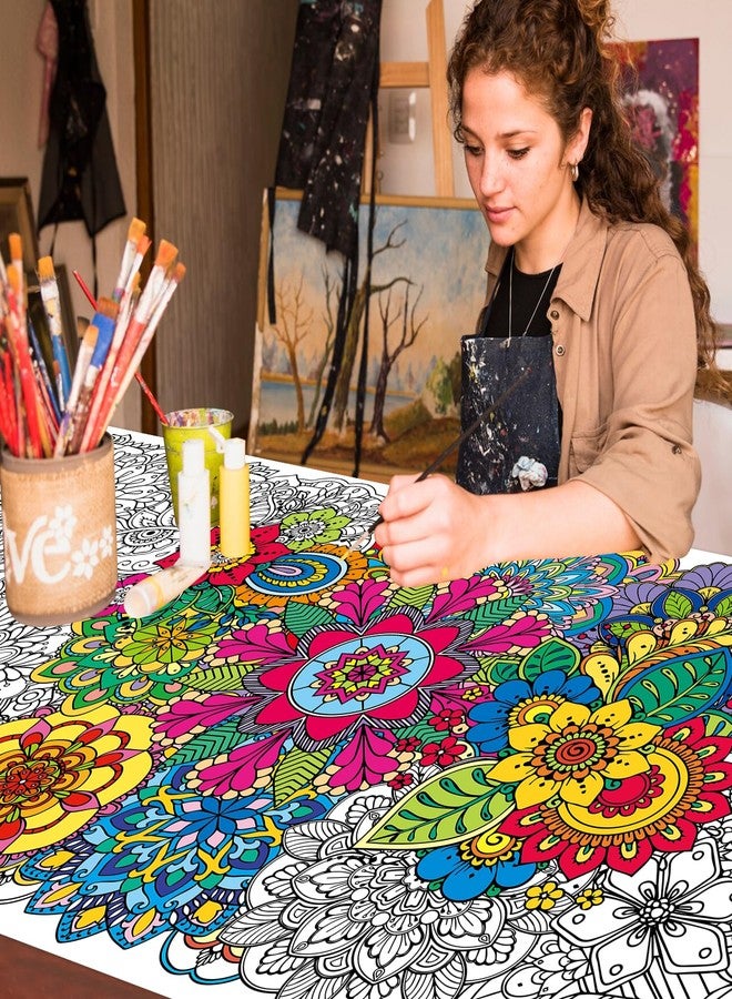 Leezead Mandala Giant Coloring Poster, 55.1 x 23.6 Inches Large Mandala Themed Coloring Poster&Table Cover Party Drawing Paper Tablecloth for Home Classroom Party Supplies Decorations - Image 3